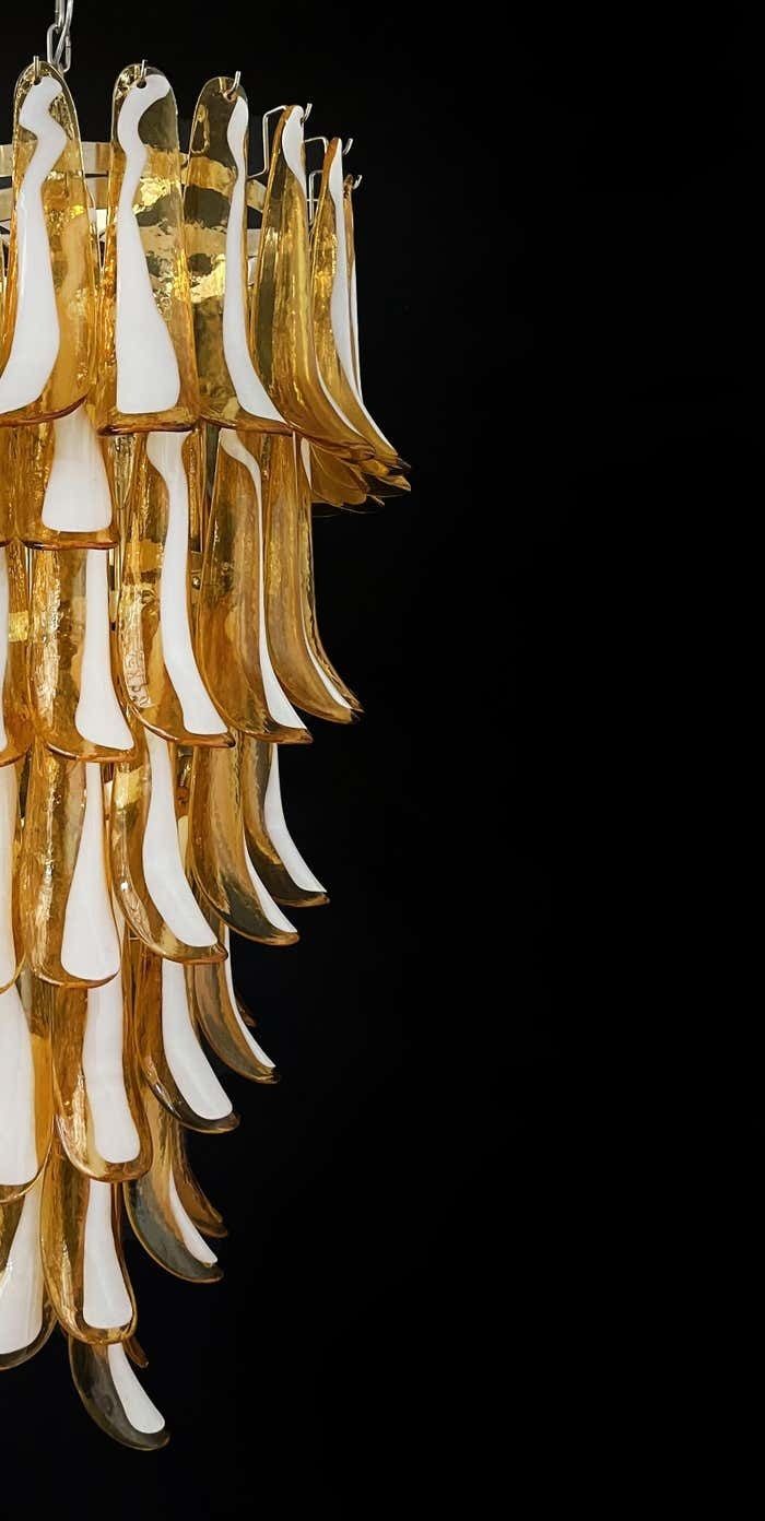 Huge Italian Murano Glass Spiral Chandeliers, 83 Amber Glass Petals photo vinterior