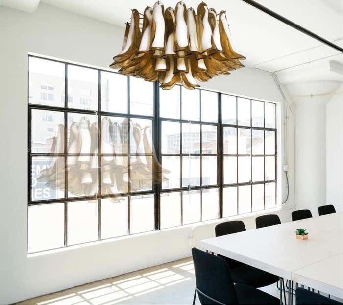 Pair Italian Ceiling Lamp, Glass Petal, Murano photo vinterior