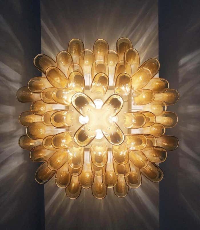 photo furniture Pair Italian Ceiling Lamp, Glass Petal, Murano