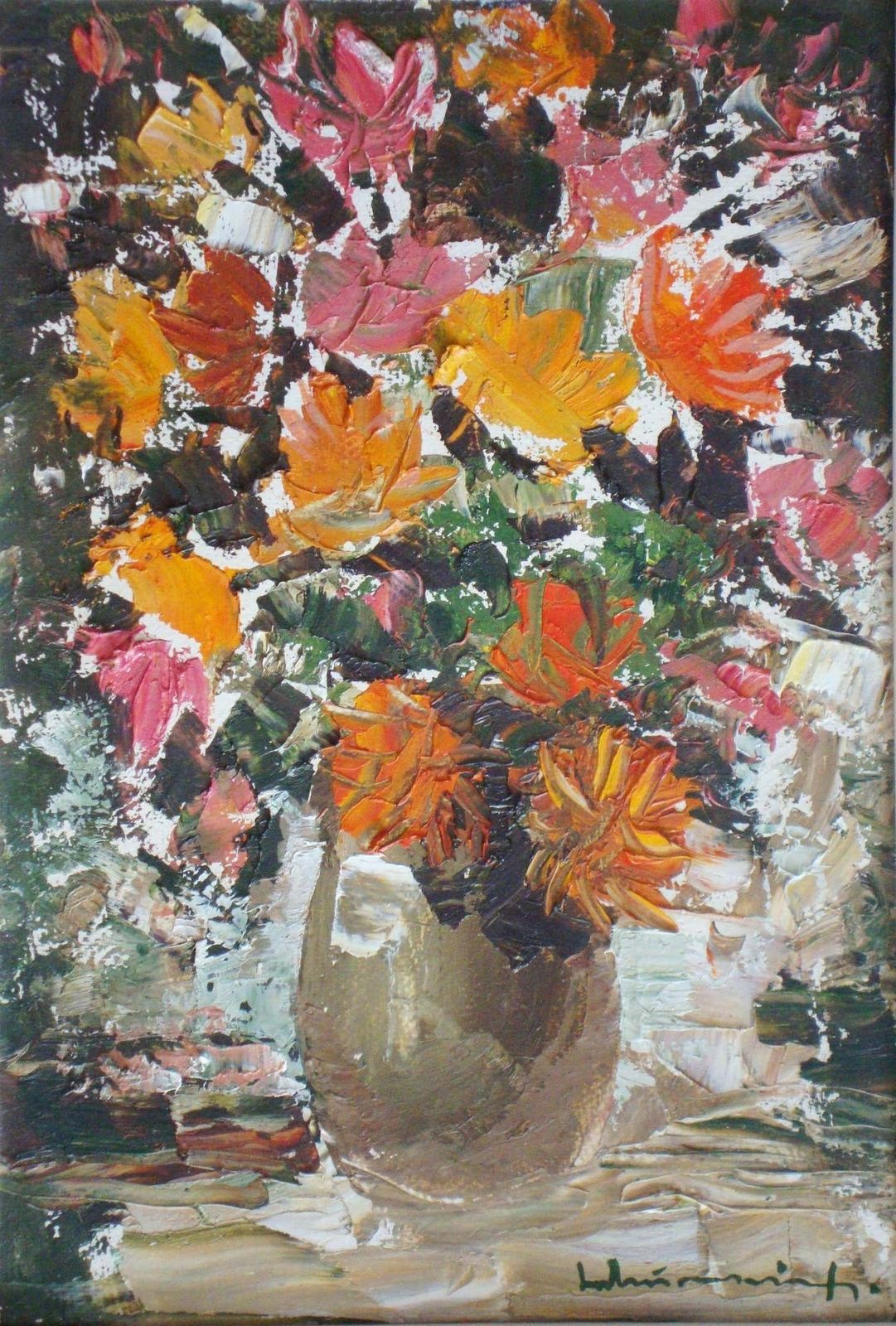 Laimdots Murnieks Flowers 1985, Oil On Board,