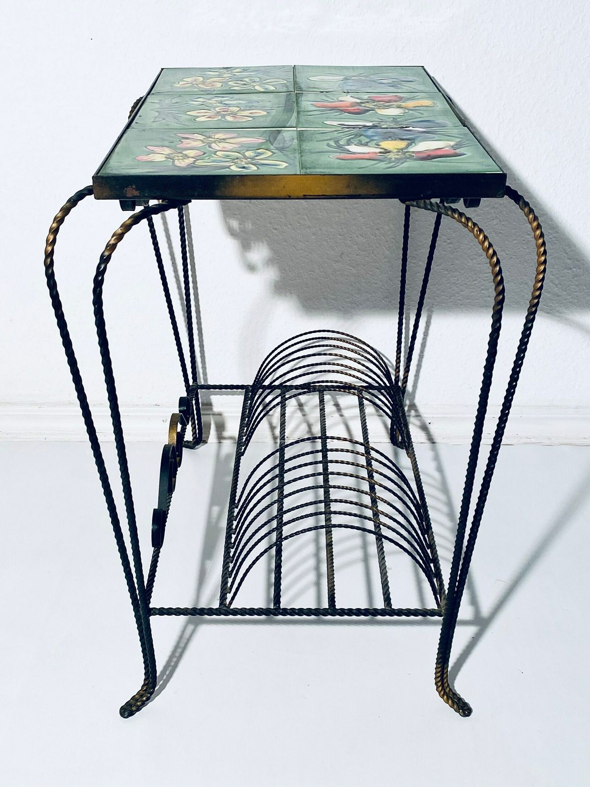 1970s Vallauris Table Ceramic Tiles Flower Motif / Vintage Space Age Design Furniture photo vintage