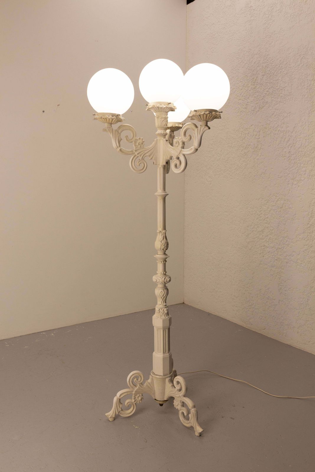 1302.0 Aluminum Fusion Floor Lamp Street Style Lantern Three Lights, French, Circa 1970 photo