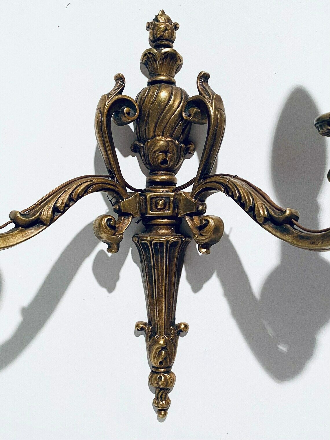 Elegant Vintage Bronze Wall Lamp With Candle Motif / France photo vinterior