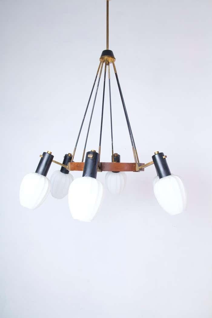Midcentury Italian Opaline Glass Chandelier photo for sale