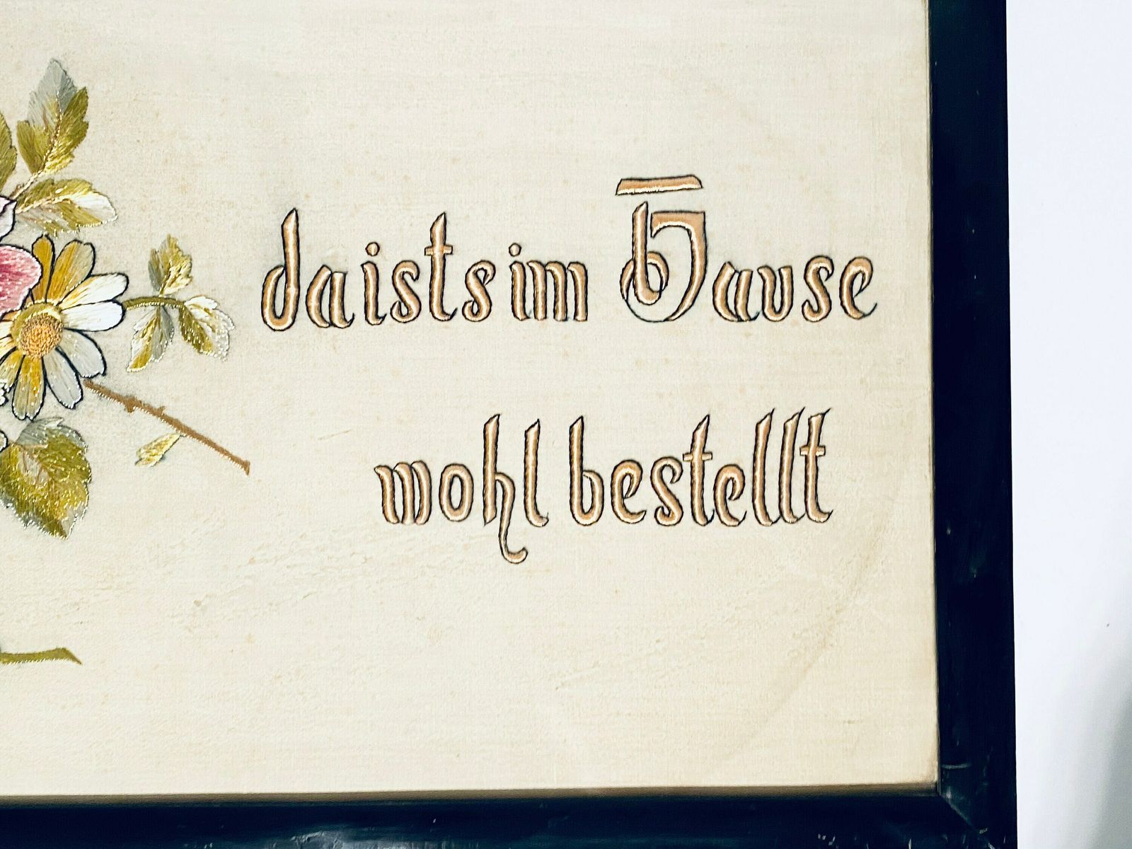 1900s German Stitched Wooden Frame With Romantic Phrase / Antique Wedding Gift photo Art