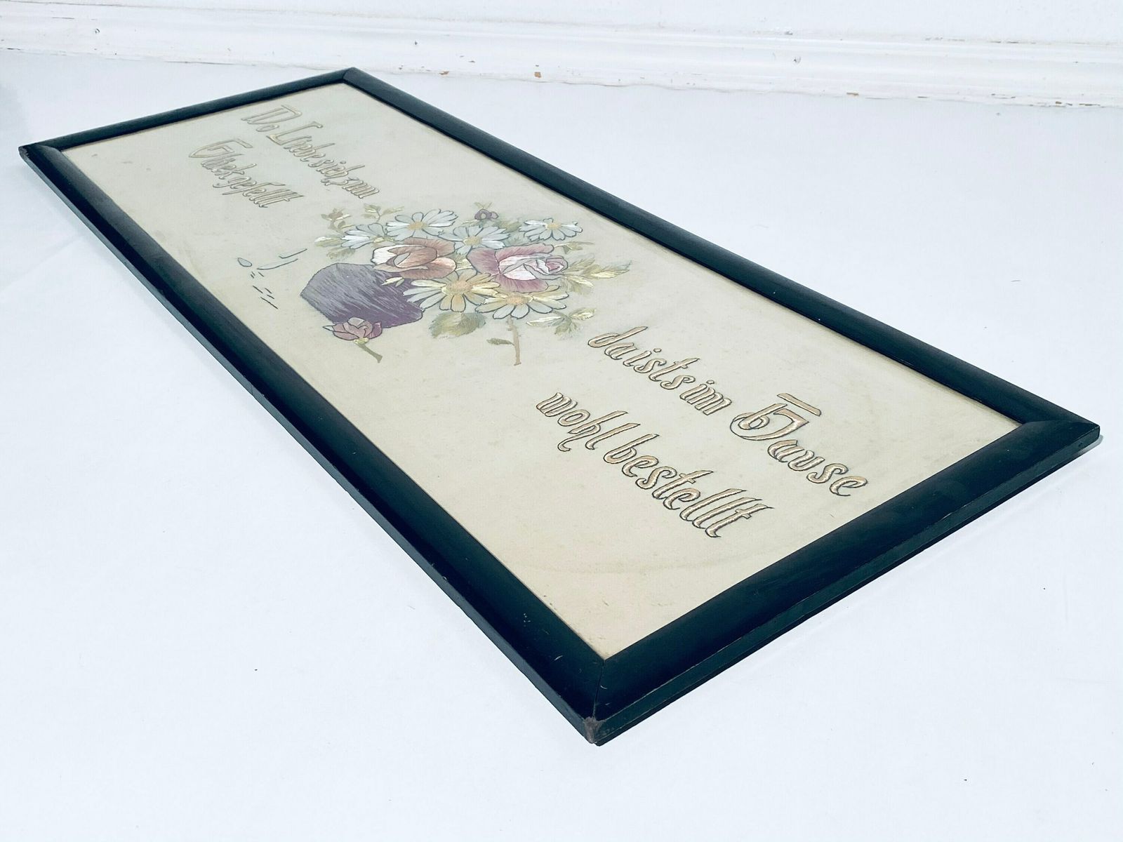1900s German Stitched Wooden Frame With Romantic Phrase / Antique Wedding Gift photo 166.0
