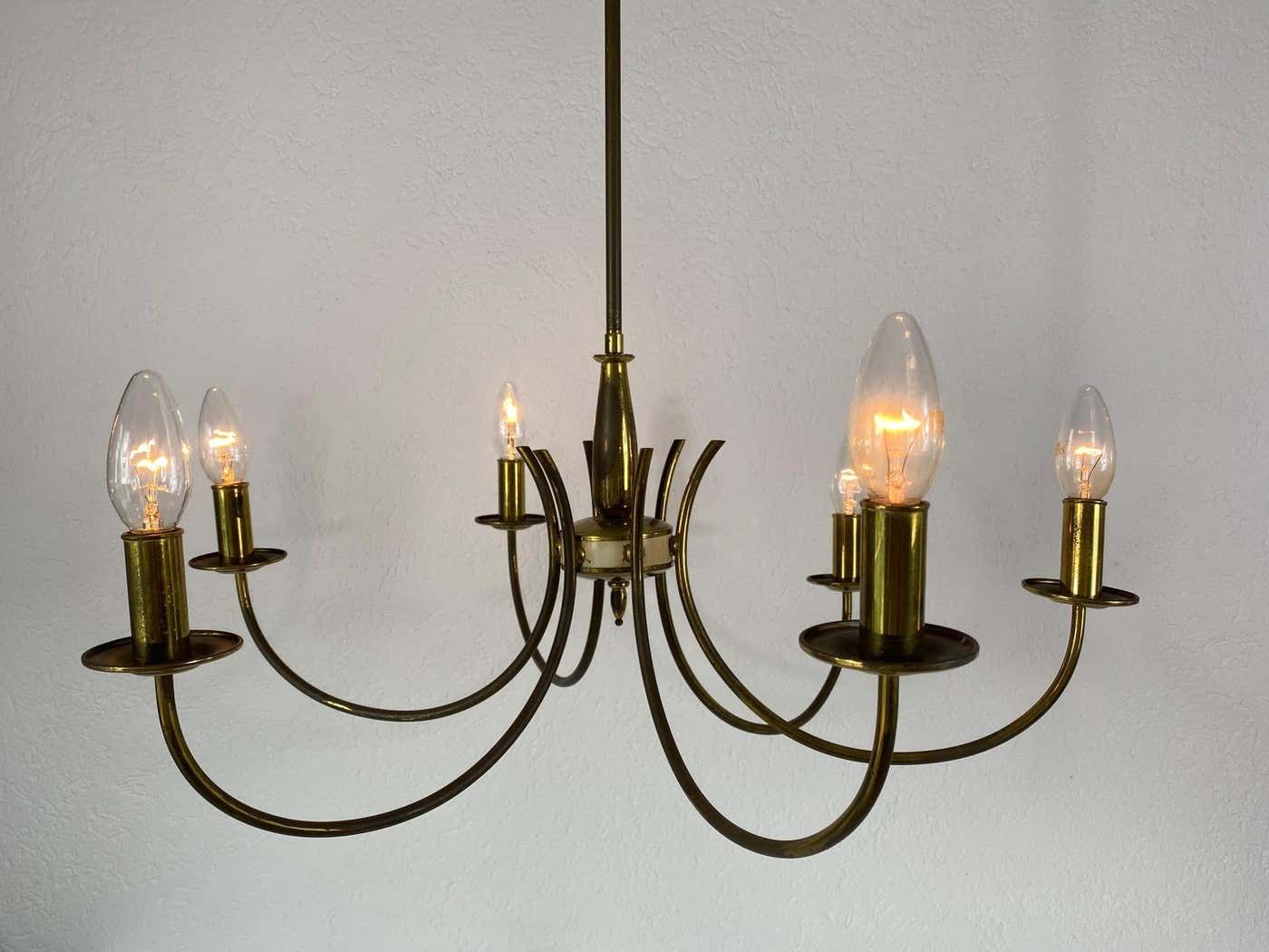 Lighting Midcentury Brass 6 Arm Sputnik Chandelier, 1960s photo