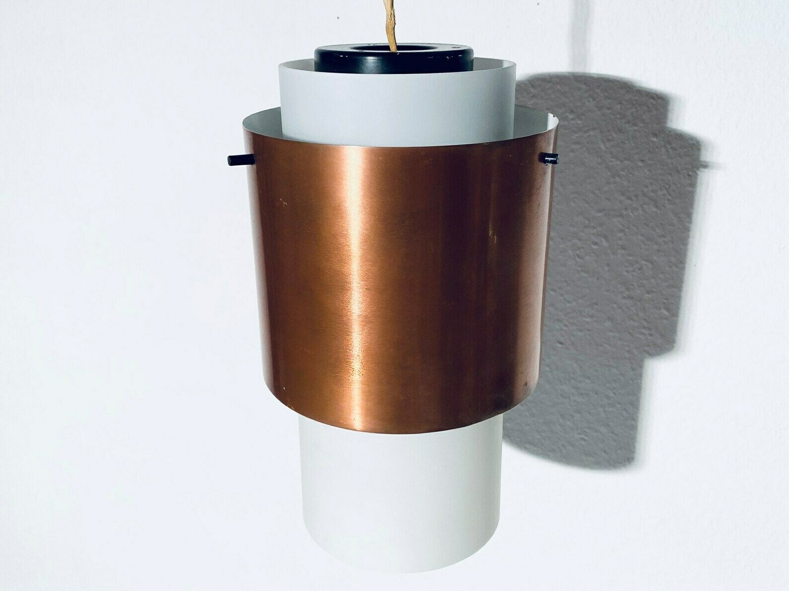 Mid Century Copper Glass Cylinder Hanging Lamp 1960s Vintage Decor