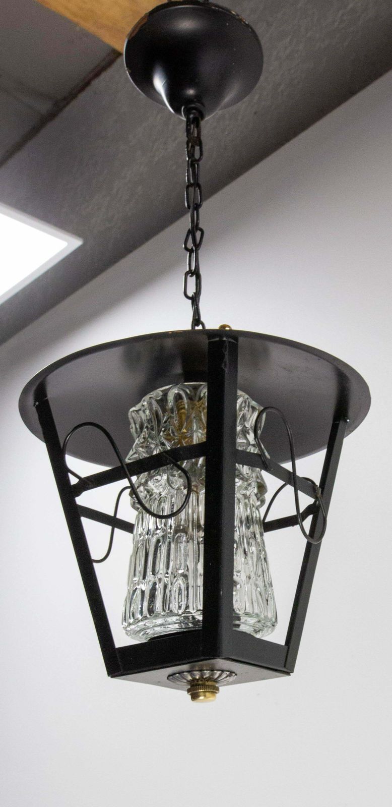 Iron And Glass Ceiling Lamp Lustre French Lantern, Circa 1960 photo 504.0
