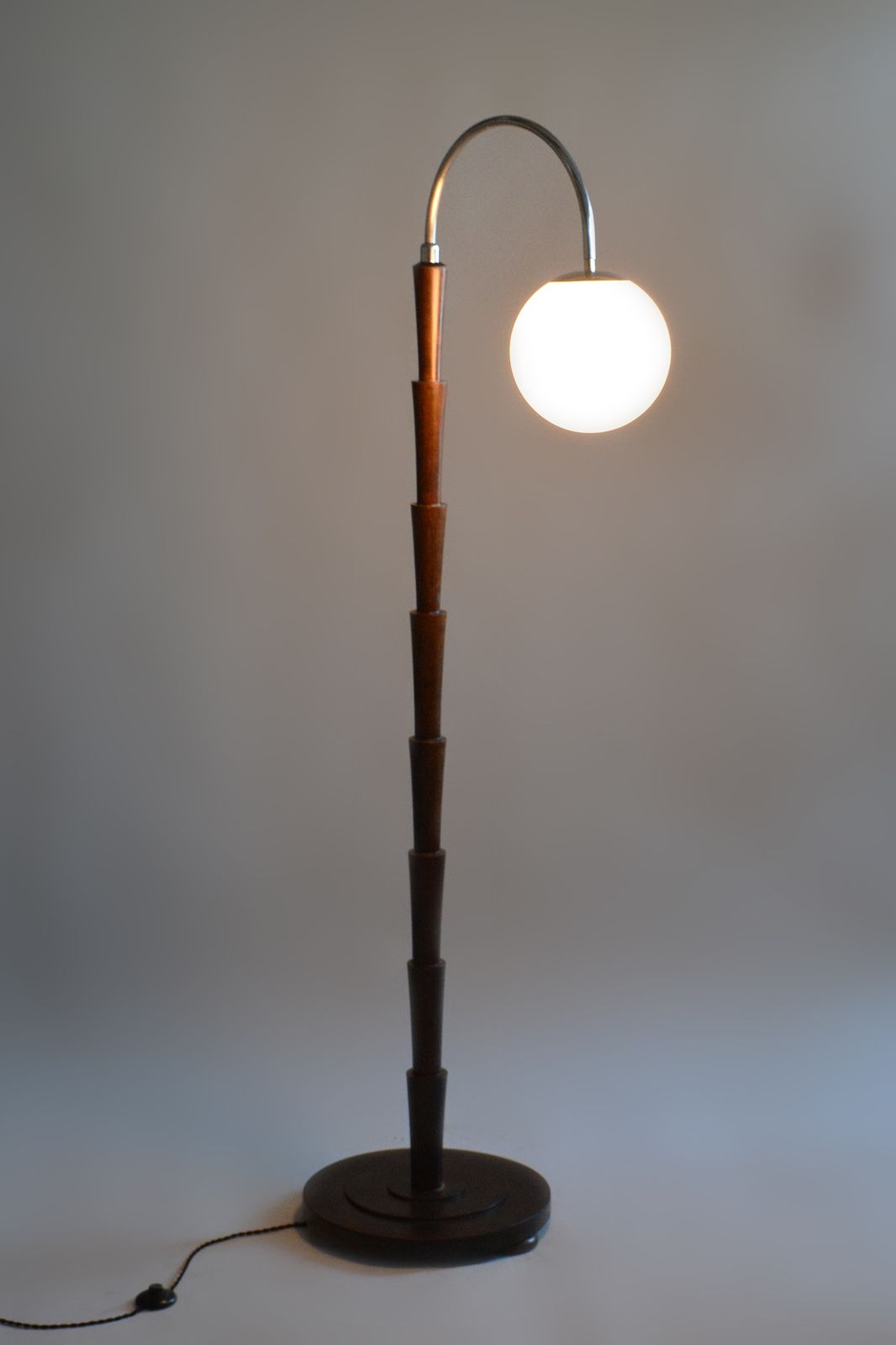 Restored Czech Cubism Floor Lamp, Beech, Chrome Plated Steel, Czechia, 1920s photo furniture