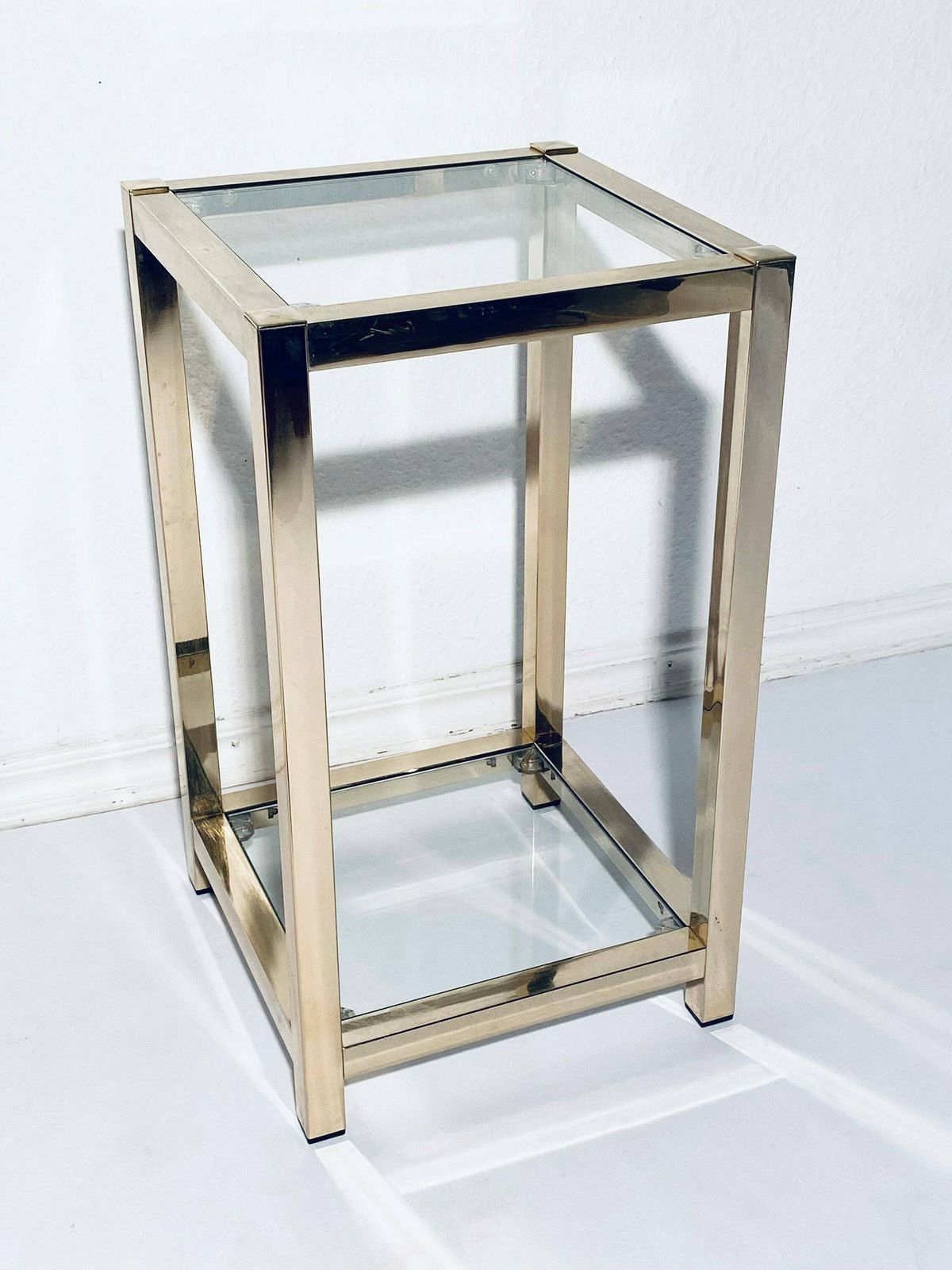 1970s Italian Gold Glass Shelves Stand Sofa Table / Vintage Home Decor photo 242.0