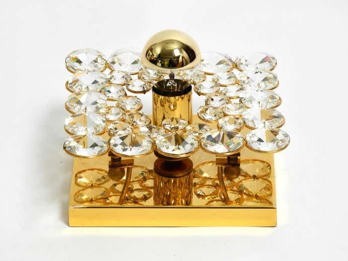 Fantastic Small 70s Palwa Brass Ceiling Or Wall Lamp With Faceted Crystal Stones photo for sale