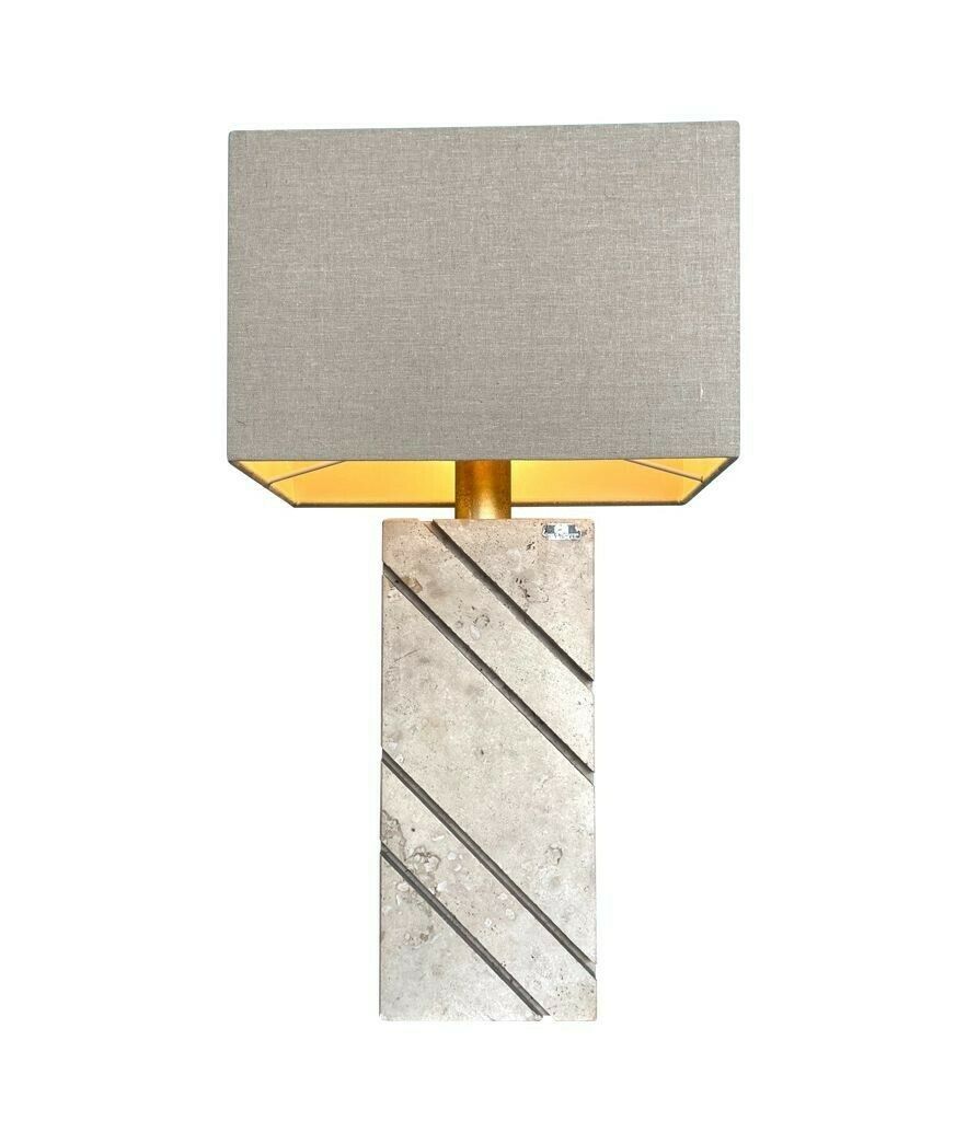 A Large Italan 1970s Travertine Lamp By Cerri Nestore With Bespoke Linen Shade photo Lighting