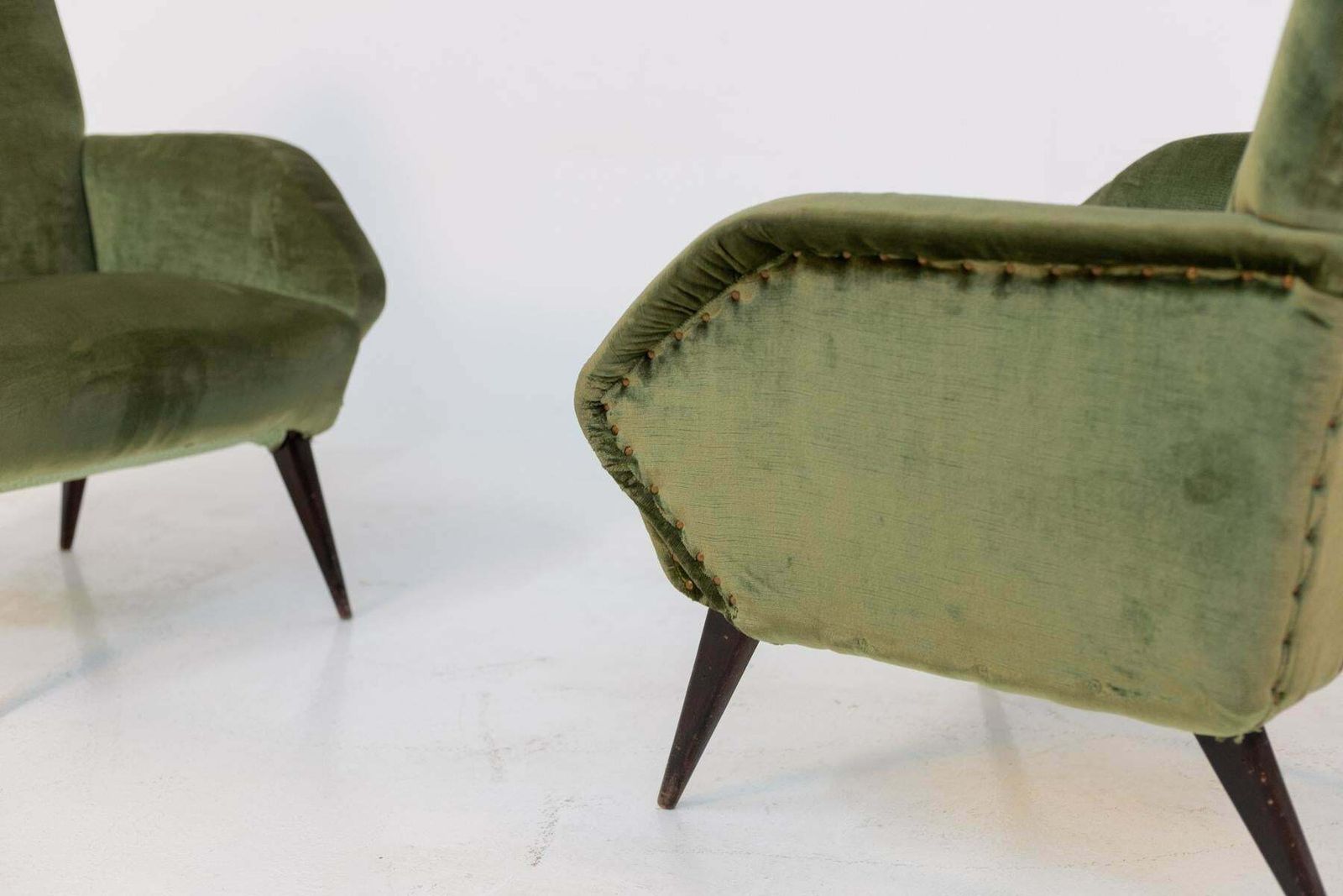 Italian Armchairs In Green Velvet And Wood photo vintage