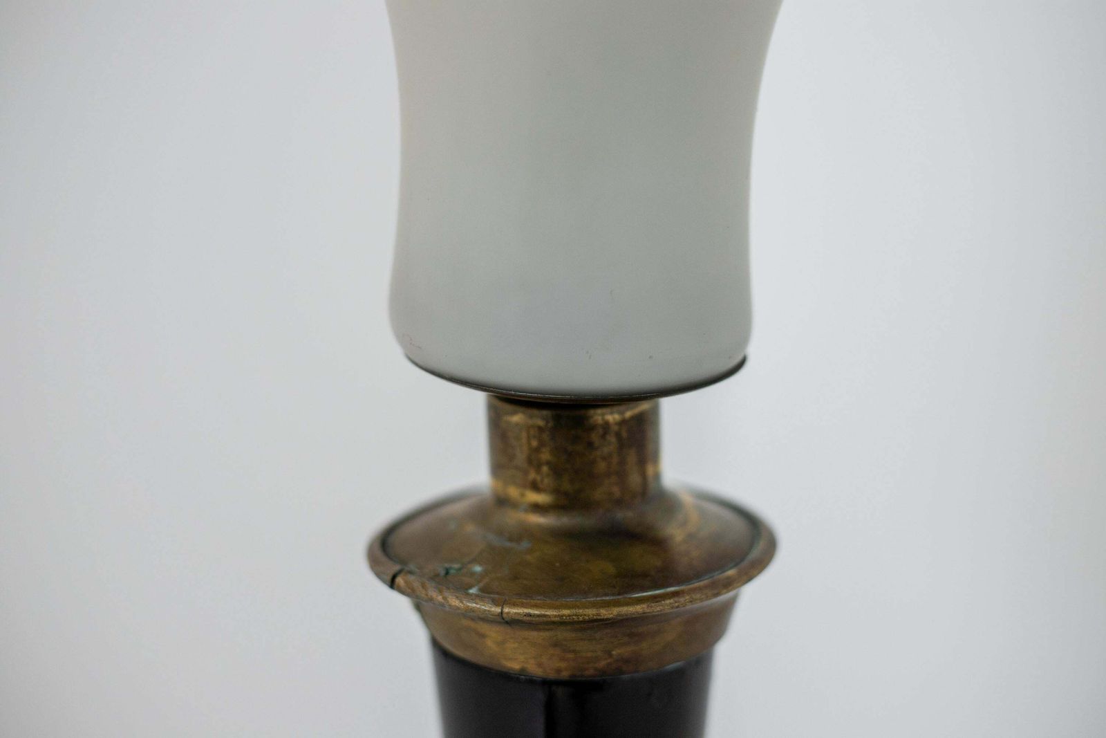 Large Italian Table Lamp In Opal Glass And Wood And Brass photo buy