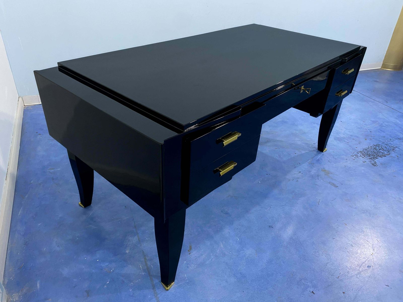 photo for sale French Art Deco Black Lacquered Executive Desk, 1930s