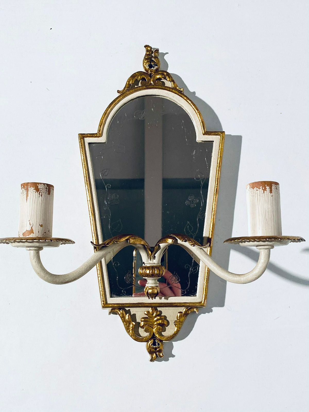 Elegant Little Wall Mirror With Two Candle Lights / Shabby Chic / French Vintage Decor photo furniture