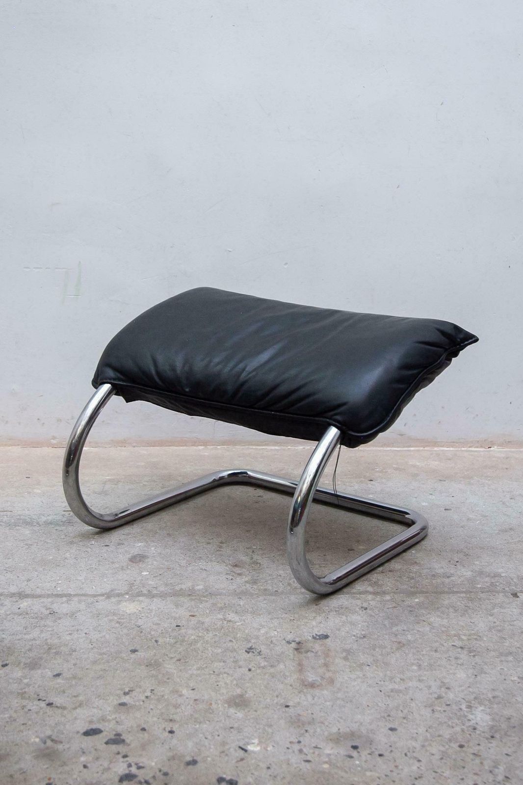 Furniture Robert Haussmann Style Chrome Rocking Lounge Chair With Footstool, 1980s photo
