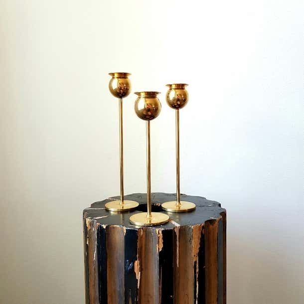 Pierre Forssell  Candlesticks Tulip  Brass Skultuna  Scandinavian Modern photo furniture