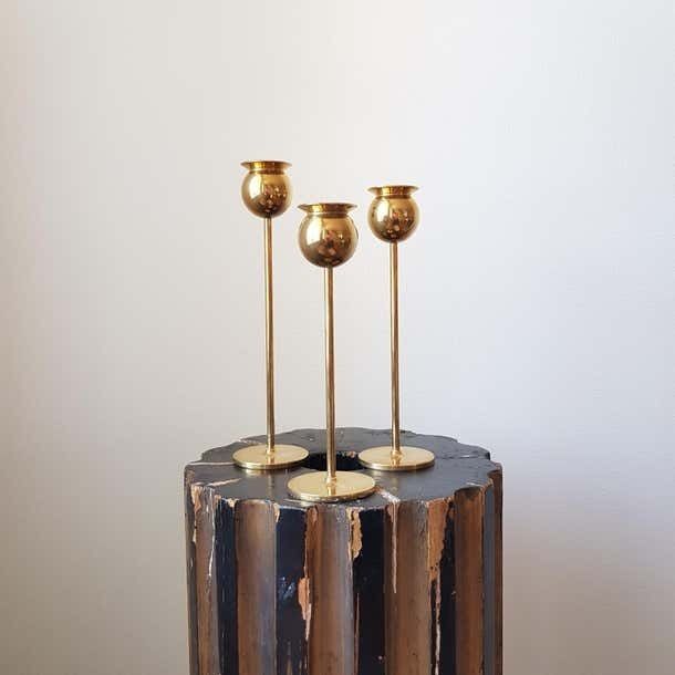 Pierre Forssell  Candlesticks Tulip  Brass Skultuna  Scandinavian Modern photo vinterior