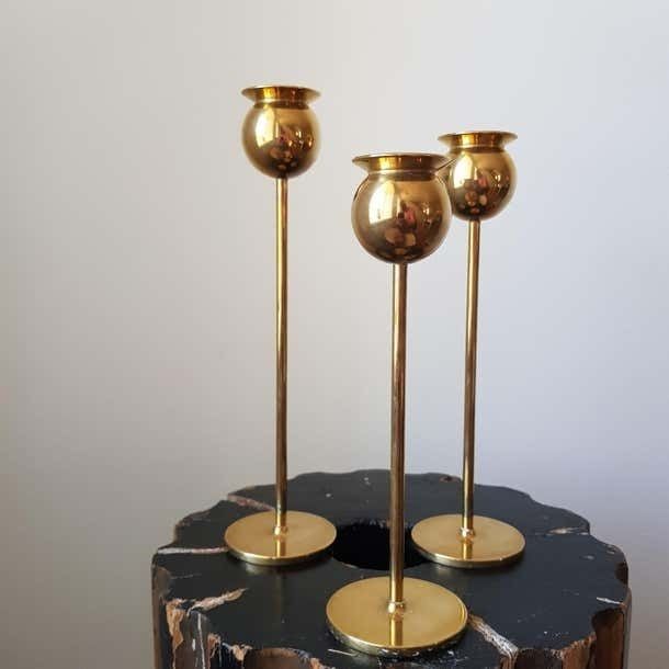 Pierre Forssell  Candlesticks Tulip  Brass Skultuna  Scandinavian Modern photo buy