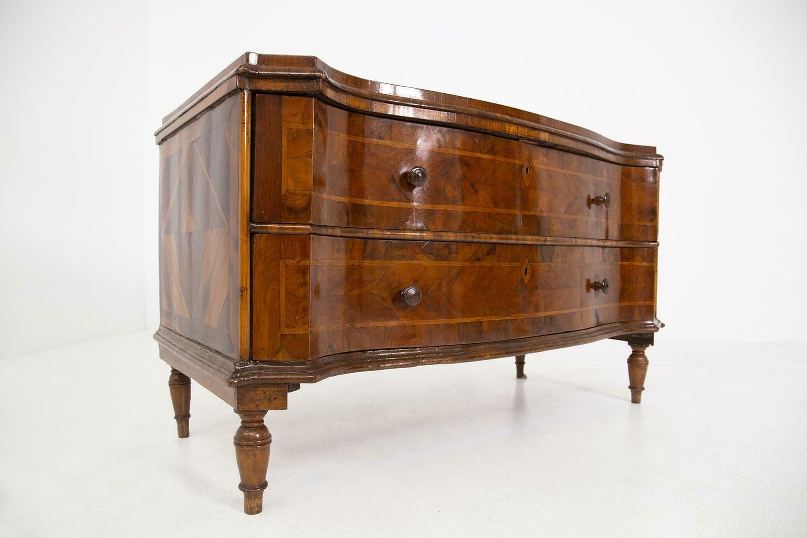 photo for sale Antique Italian Walnut Root Veneto Chest Of Drawers