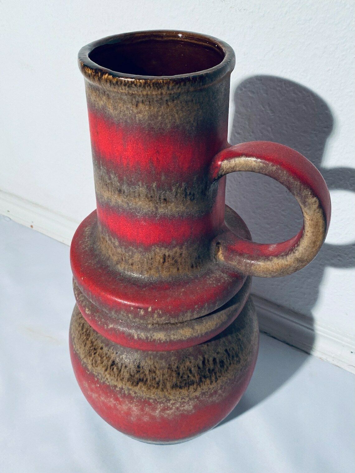 Xxl Scheurich Large Ceramic Floor Jug Vase Brown & Red West German Pottery / Vintage Decoration 1960s photo Home Decor