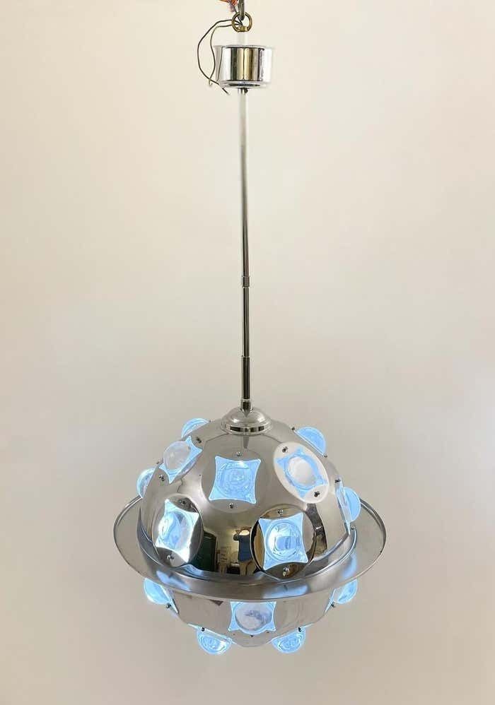 Mid Century Modern Chrome And Glass Suspension By Oscar Torlasco, Italy, 1970s photo vinterior