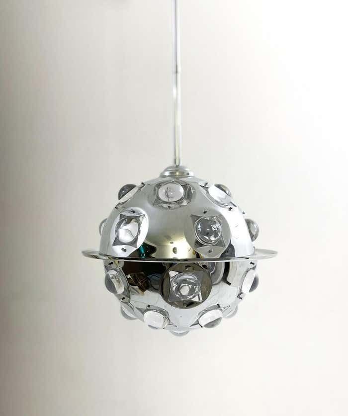 Mid Century Modern Chrome And Glass Suspension By Oscar Torlasco, Italy, 1970s photo buy