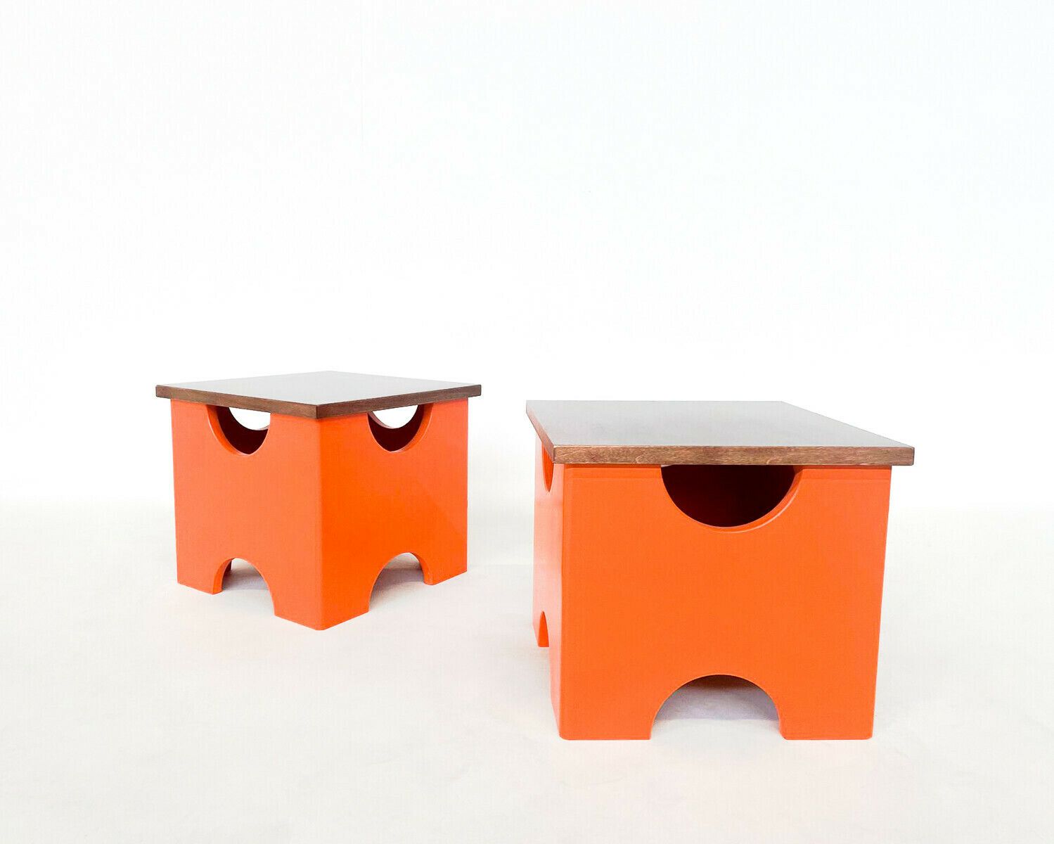 Pair Of Mid Century Modern Orange "Dado" Stools By Ettore Sottsass photo Furniture