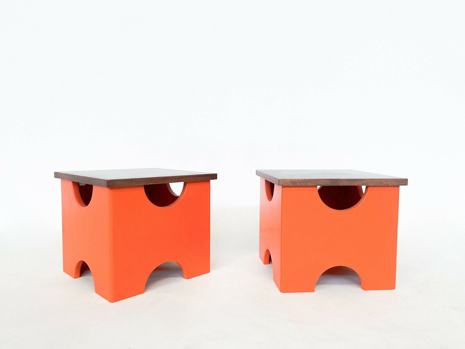 Pair Of Mid Century Modern Orange "Dado" Stools By Ettore Sottsass photo 4550.0