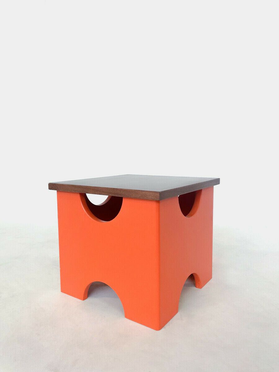 Pair Of Mid Century Modern Orange "Dado" Stools By Ettore Sottsass photo vinterior