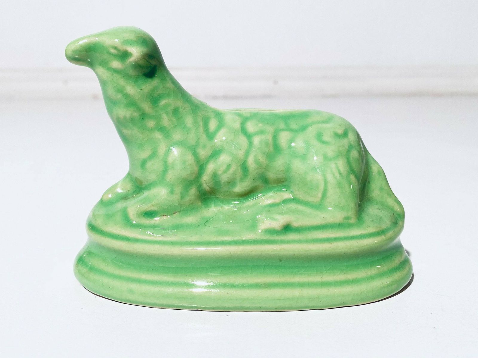 Antique Sheep Money Bank Piggy Bank / Green Ceramic / Vintage France photo furniture