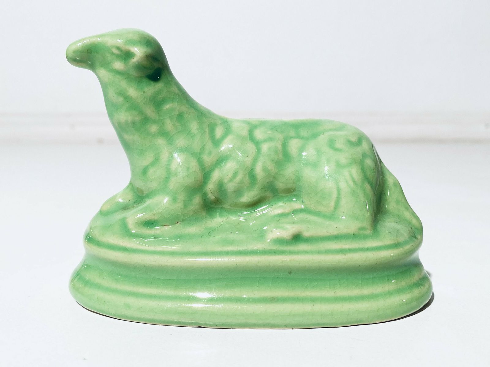 Antique Sheep Money Bank Piggy Bank / Green Ceramic / Vintage France photo vintage