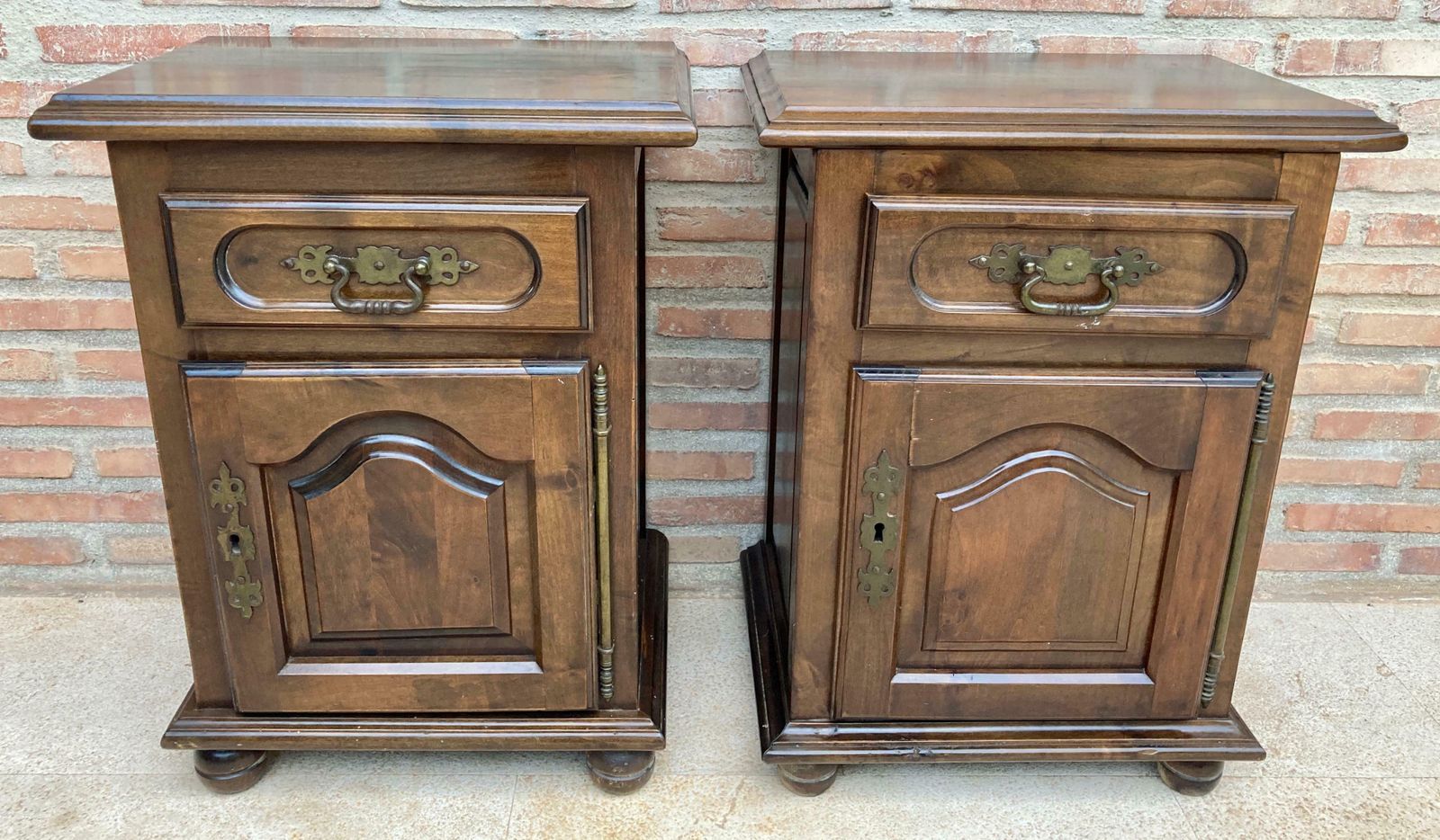20th Spanish Nightstands With Drawer & Bronze Details, 1920, Set Of 2 photo furniture