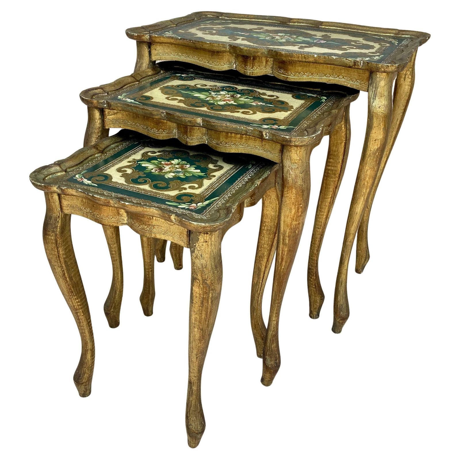 Italian Florentine Neoclassical Nesting Tables In Giltwood, 1960s, Set Of 3