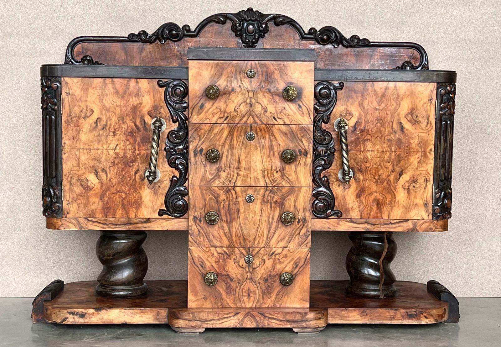 Art Deco Sideboard Or Buffet Burr & Ebonized Walnut Bookmatched, Spain photo furniture