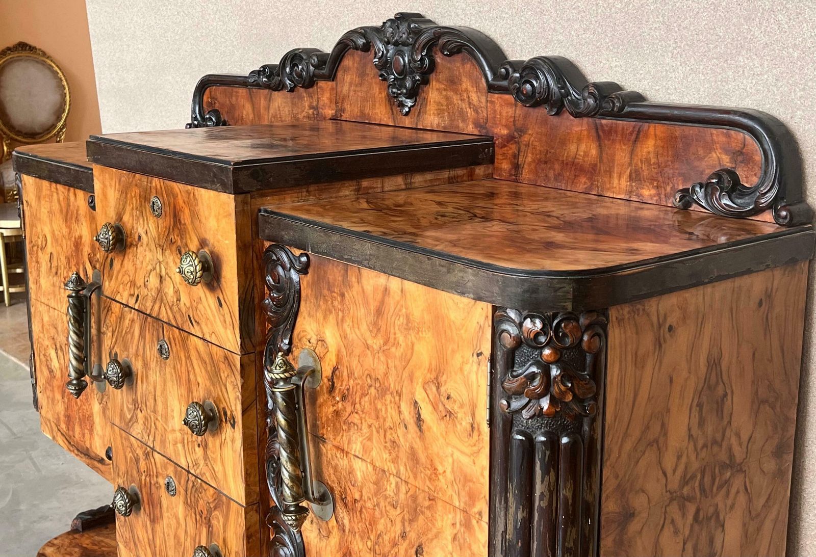 Art Deco Sideboard Or Buffet Burr & Ebonized Walnut Bookmatched, Spain photo buy