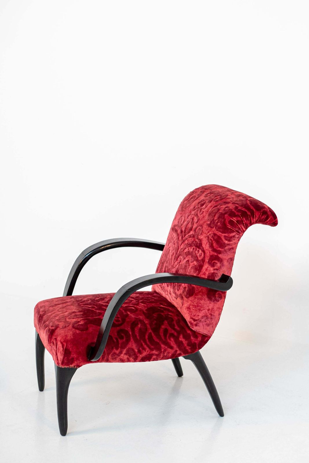 Gilbert Rohde Att. Pair Of American Armchairs In Red Velvet Damask And Wood photo vintage