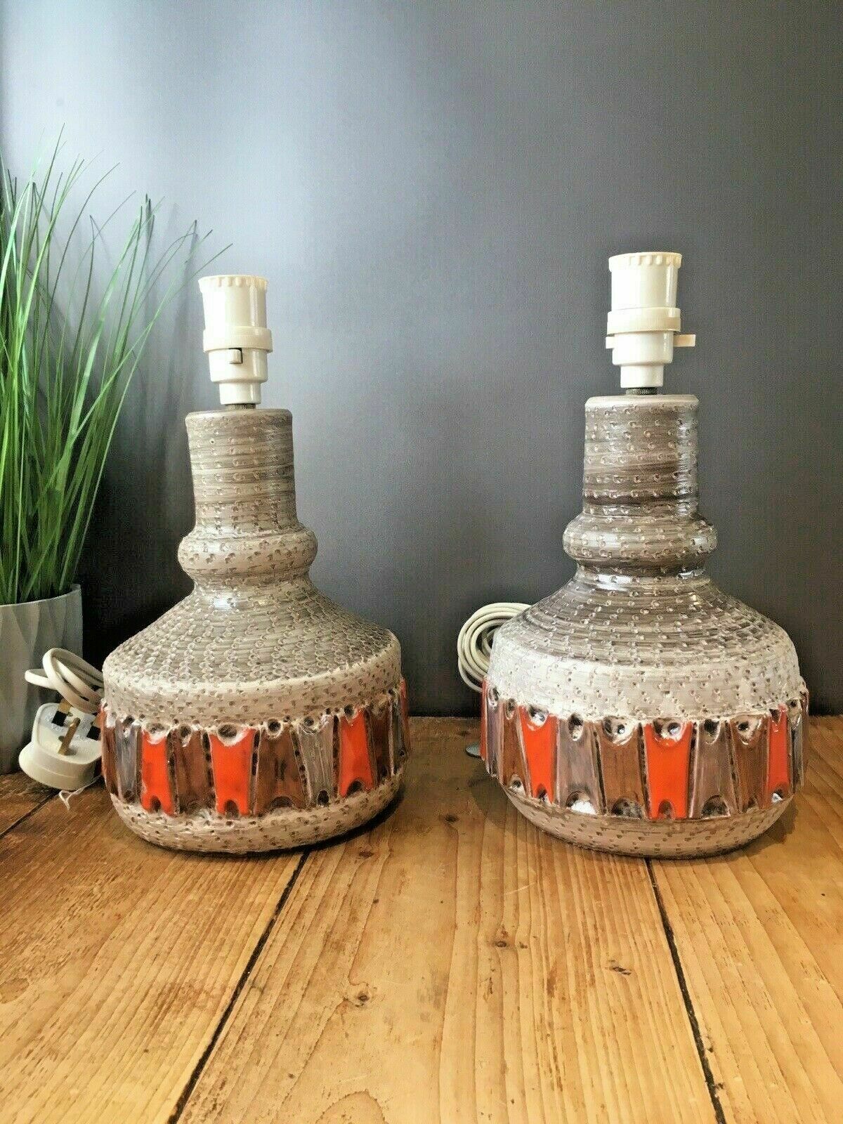 1 Superb 50s Mcm Italian Pottery Fratelli Fanciullacci Orange Lamp Base Abstract photo vinterior
