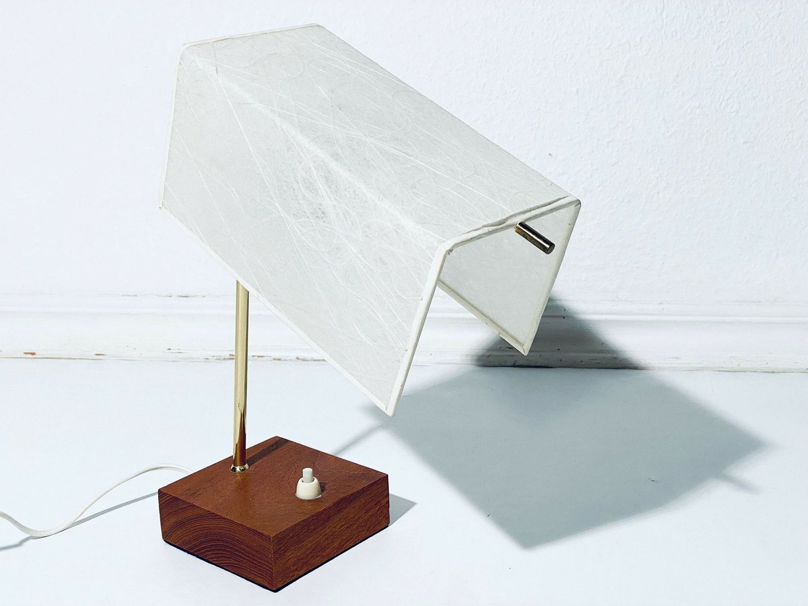 Elegant Mid Century Teak Paper Shade Table Lamp Bedside Lamp / Vintage Decor 1960s photo Lighting