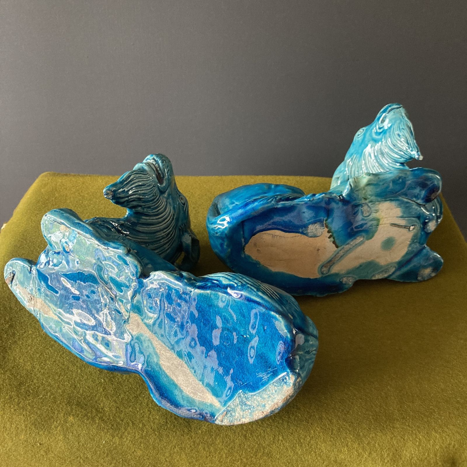 Pair Of Turquoise Glazed Porcelain Goats, Qing Dynasty, Circa 19th Century photo for sale