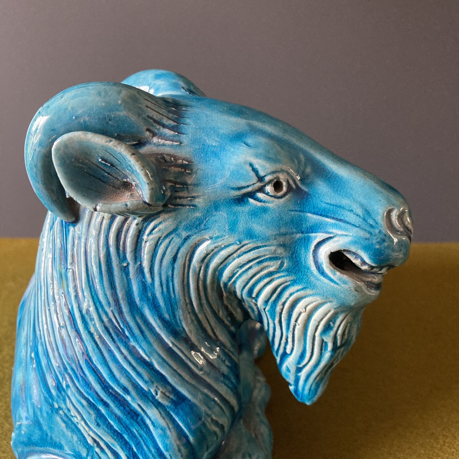 Pair Of Turquoise Glazed Porcelain Goats, Qing Dynasty, Circa 19th Century photo vintage