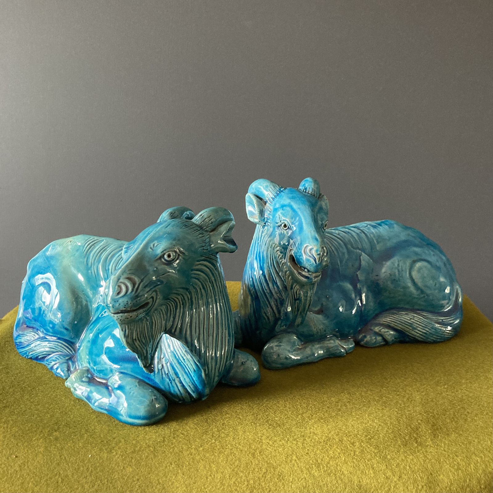 photo furniture Pair Of Turquoise Glazed Porcelain Goats, Qing Dynasty, Circa 19th Century