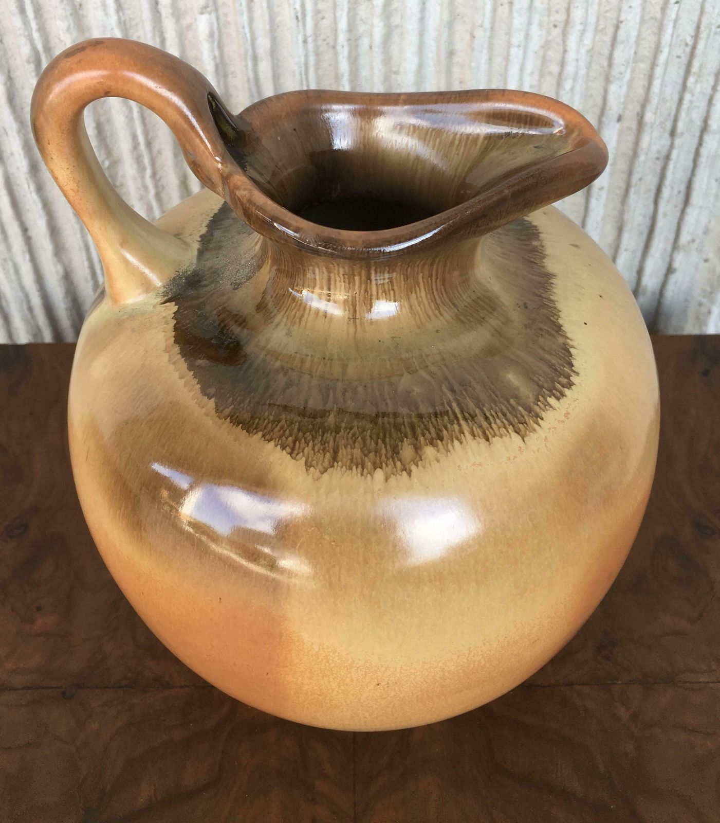 Cruche, pot ou pichet en terre cuite émaillée espagnole, avec anse, XIXe siècle photo furniture