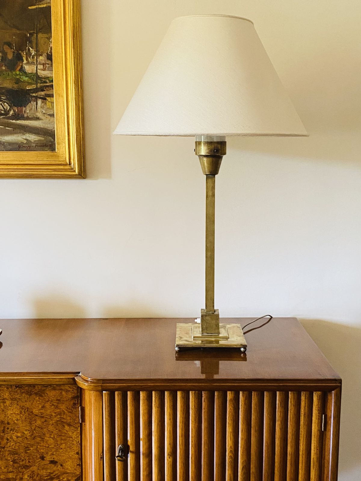 Rationalist Monumental Brass Table Lamp, Officine A. Boffelli Milano Italy 1935 photo vinterior