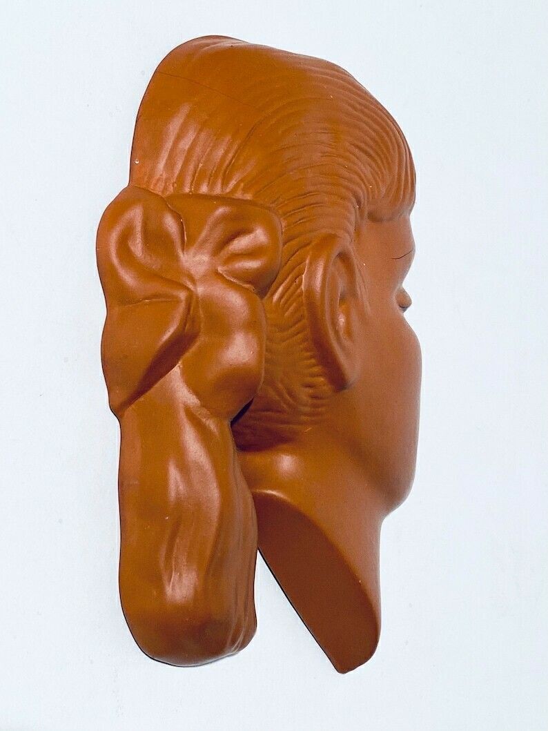 Ceramic Brown Young Girls Head Wall Mask / Mcm 1950s Vintage Wall Decor photo Art