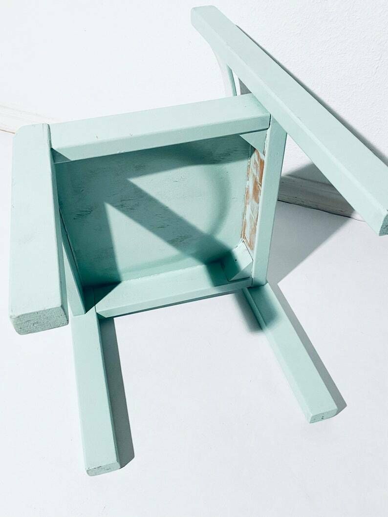 photo for sale Vintage Turquoise Childrens Chair Kids Stool / Vintage Shabby Chic Furniture 70s
