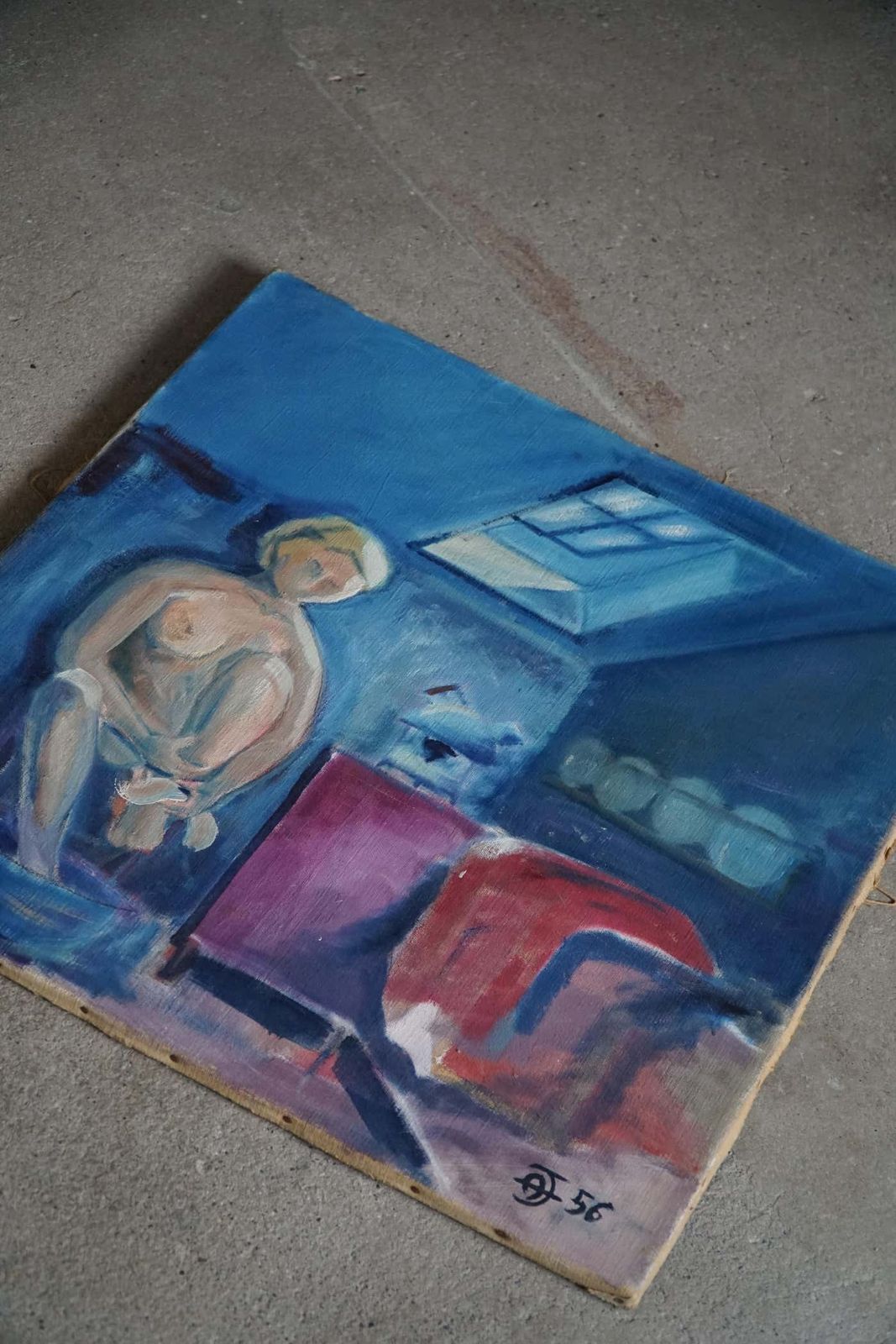 photo furniture Large Oil On Canvas Painting, Unknown Artist, 1956, Danish Mid Century