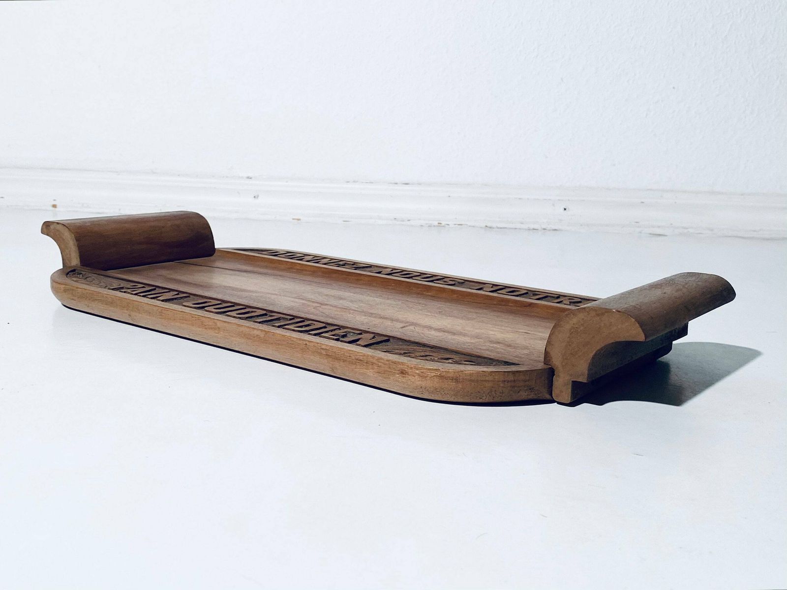 Antique French Wooden Bread Board "Give Us Our Daily Bread" / Vintage Kitchen Decor photo for sale